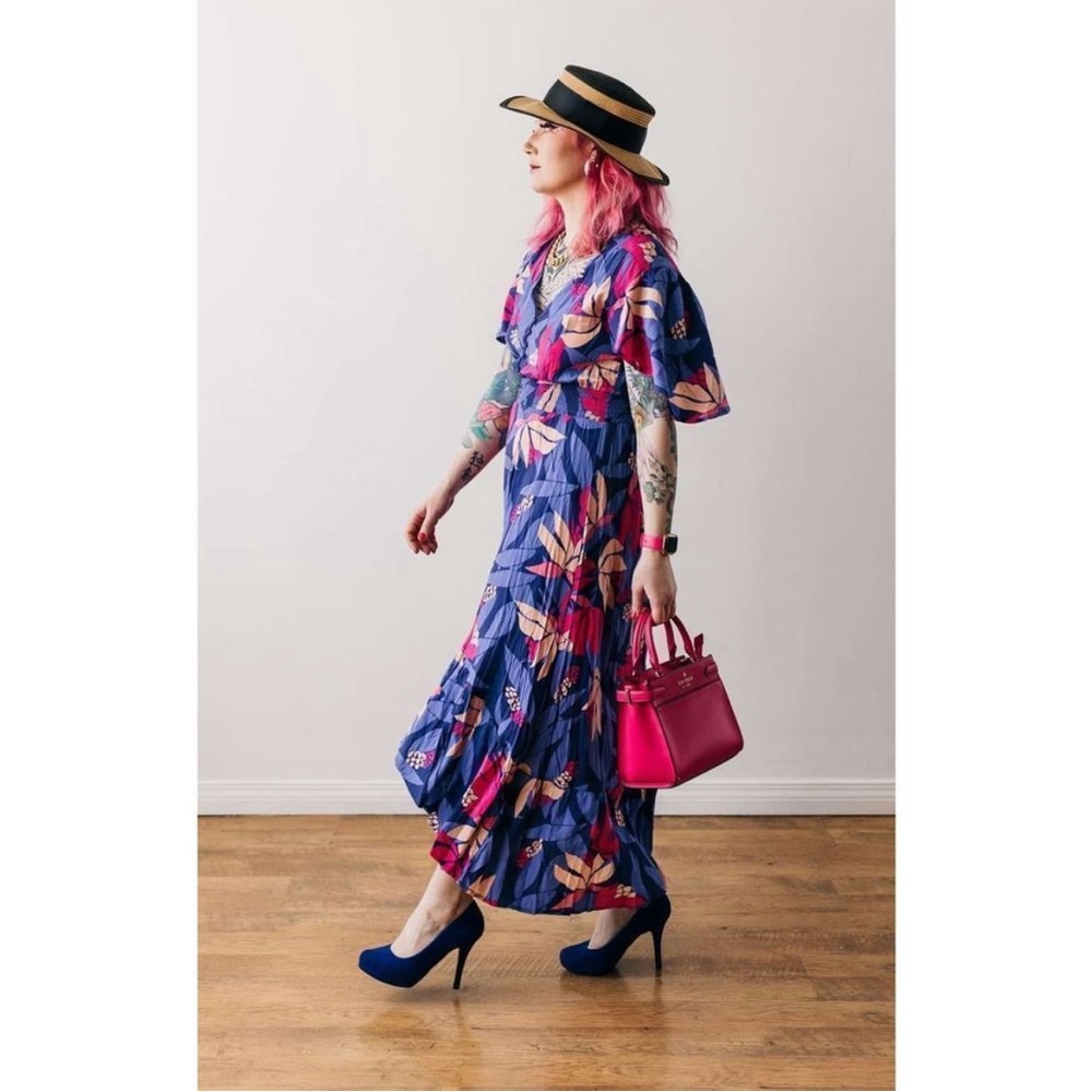 Abel the Label Santa Cruz Dress Maxi Floral Print V-Neck Short Sleeve Ruffle